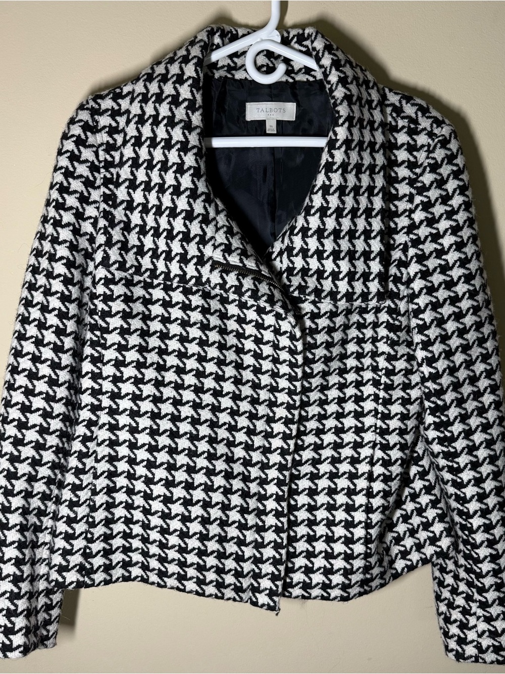 Talbots Black & White Houndstooth Blazer Jacket